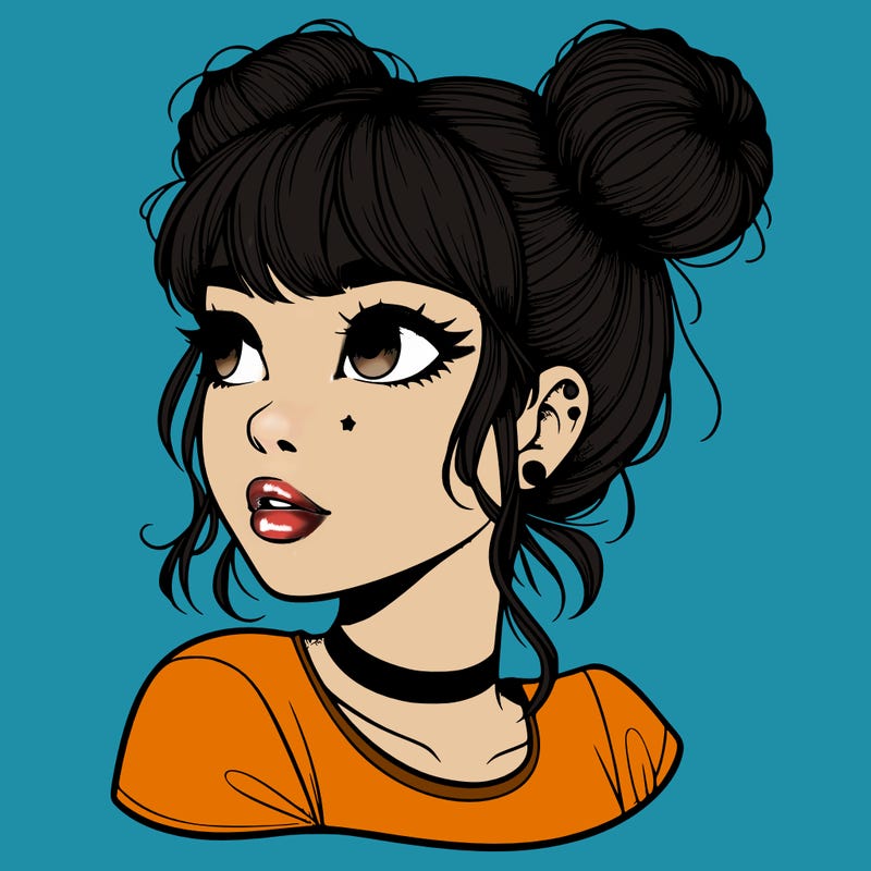 realistic girl with spacebuns