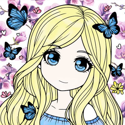 realistic girl with butterflies around her