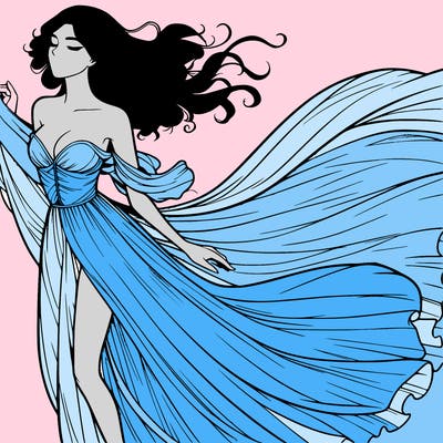 realistic woman in dress flowing the the wind