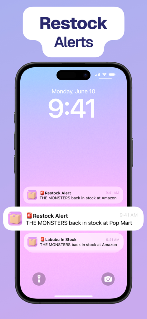 iPhone 잠금 화면에 Amazon 및 Pop Mart의 Labubu 재입고 알림에 대한 즉각적인 푸시 알림이 표시됨