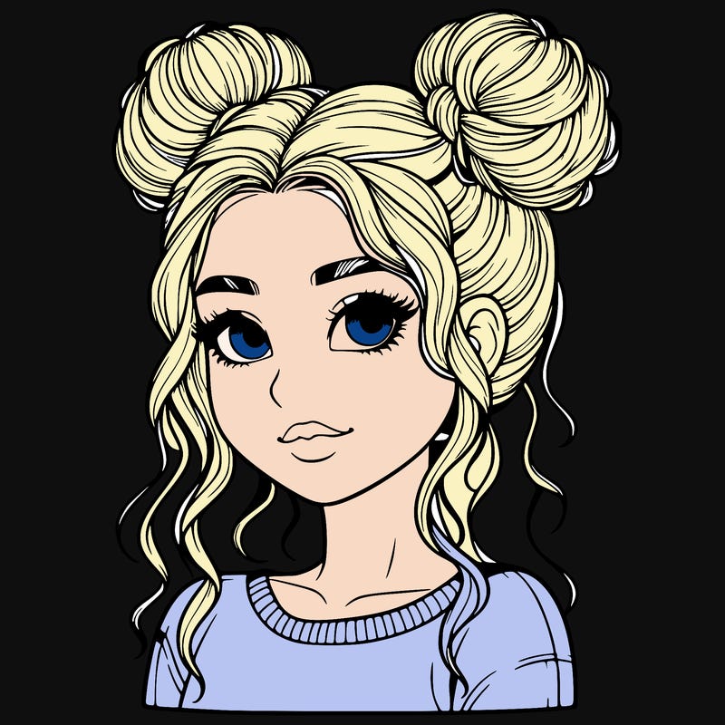 realistic girl with two buns in her hair