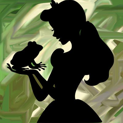a shadow of a princess holding a frog realistic