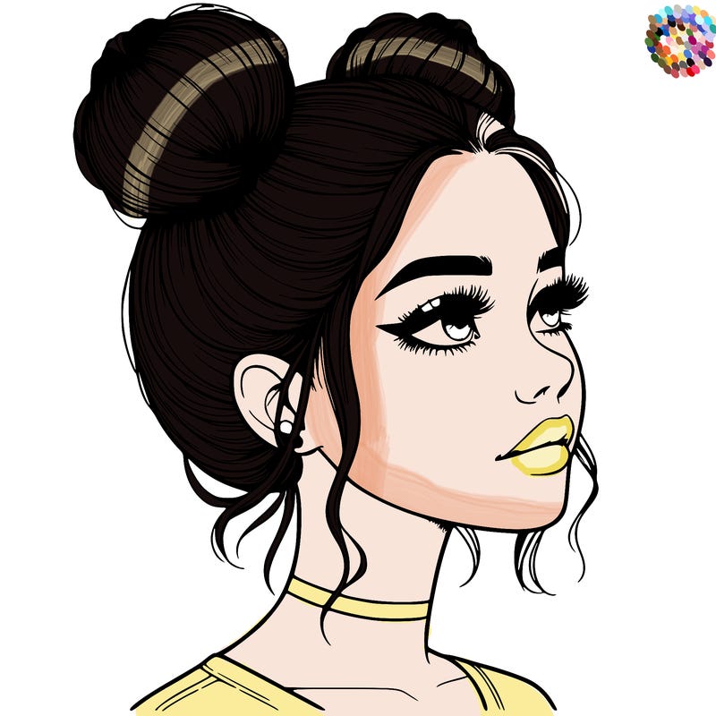 realistic girl with buns on the top of her head