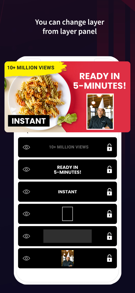 YT Thumbnail Maker - Oberfläche der YT Thumbnail Maker App mit dem Ebenen-Panel zur Verwaltung von Text- und Bildelementen auf einem Video-Thumbnail