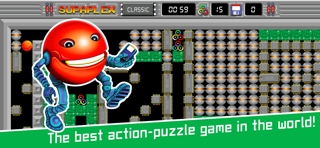 Supaplex - Murphy character in a classic circuit board level of Supaplex