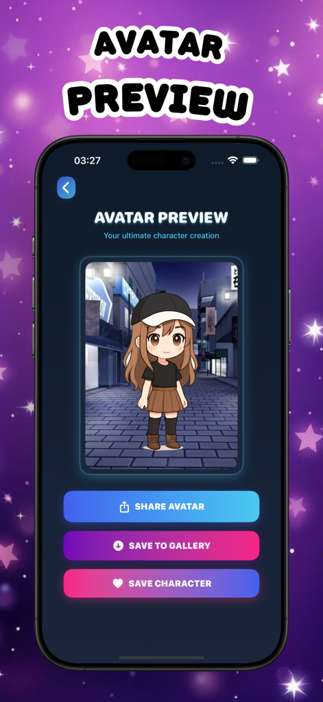 Avatar World Gacha Life Maker - A preview screen of a customized anime character in the Avatar World Gacha Life Maker app