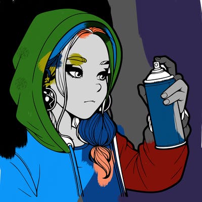 a realistic girl, spray painting