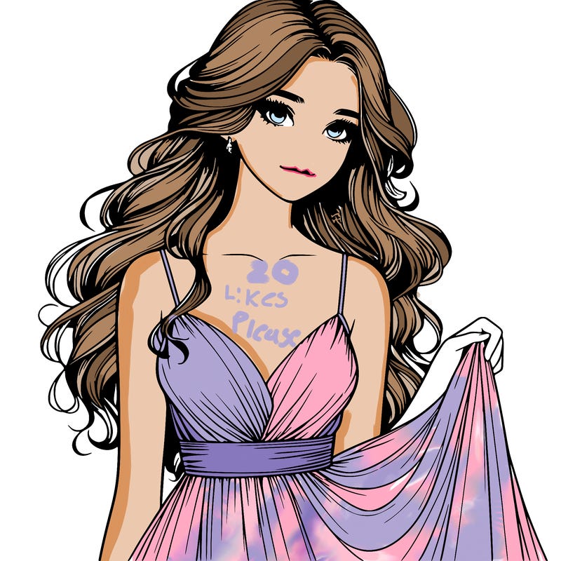 realistic girl in flowy silky prom dress