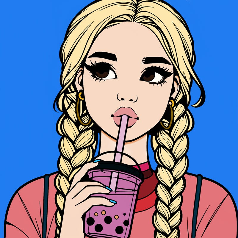 realistic girl with braided hair drinking boba