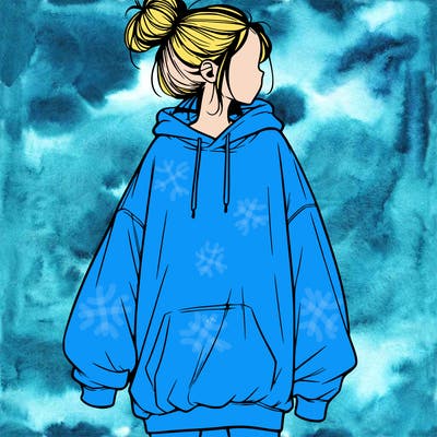 realistic girl with a oversized sweatshirt on and a bun
