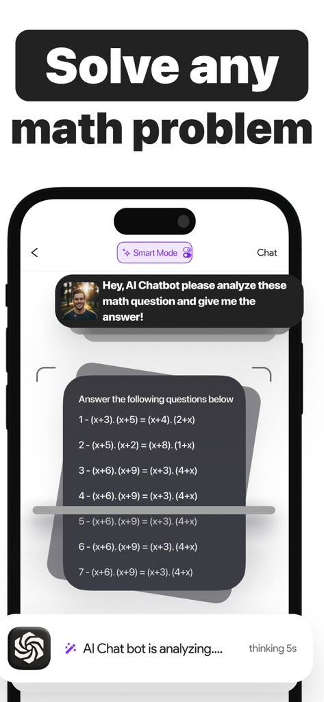 Orion AI - Chatbot Assistant - Orion AI chatbot interface analyzing and solving algebraic math equations