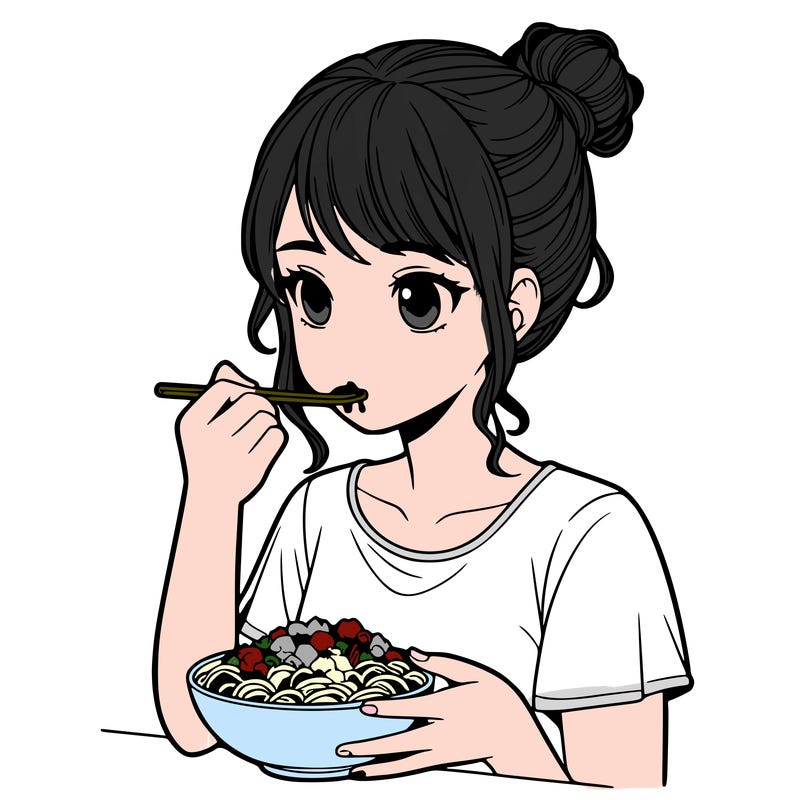 a realistic girl, eating food