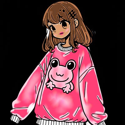 girl wearing frogging sweatshirt