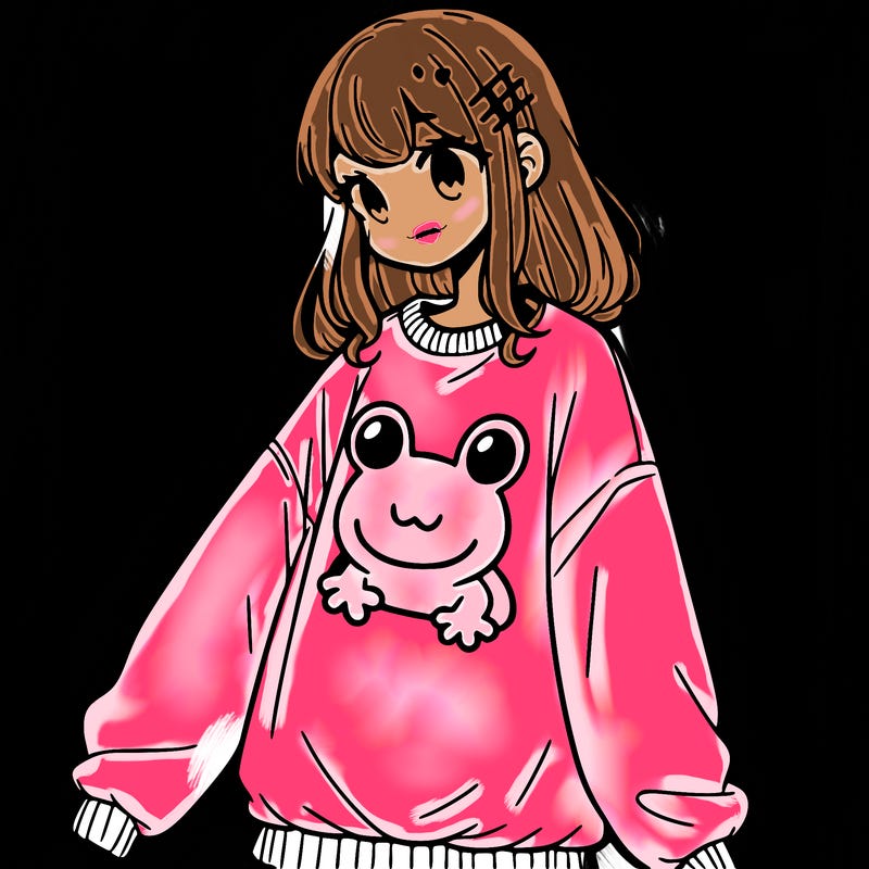 girl wearing frogging sweatshirt