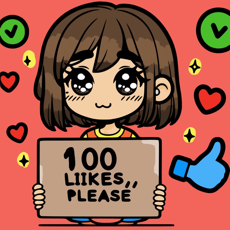 a girl with a sign saying 100 likes, please