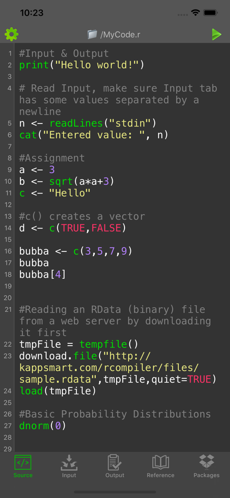 R Programming Compiler - R Programming Compiler source code editor with syntax highlighting and R script