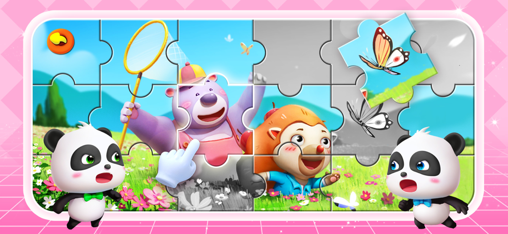 Interaktives Puzzle für Kinder mit niedlichen Panda- und Tiercharakteren