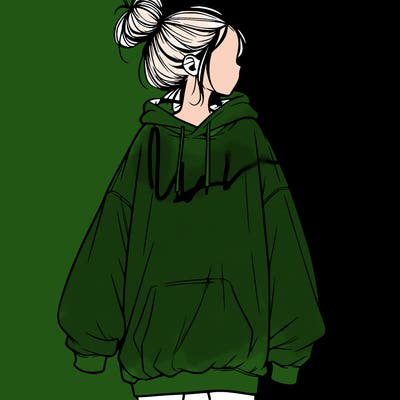 realistic girl with a oversized sweatshirt on and a bun