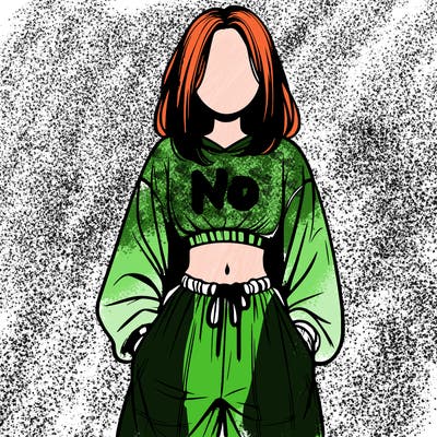 realistic girl faceless with baggy pants and a crop top