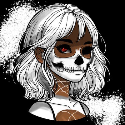 realistic girl with skull