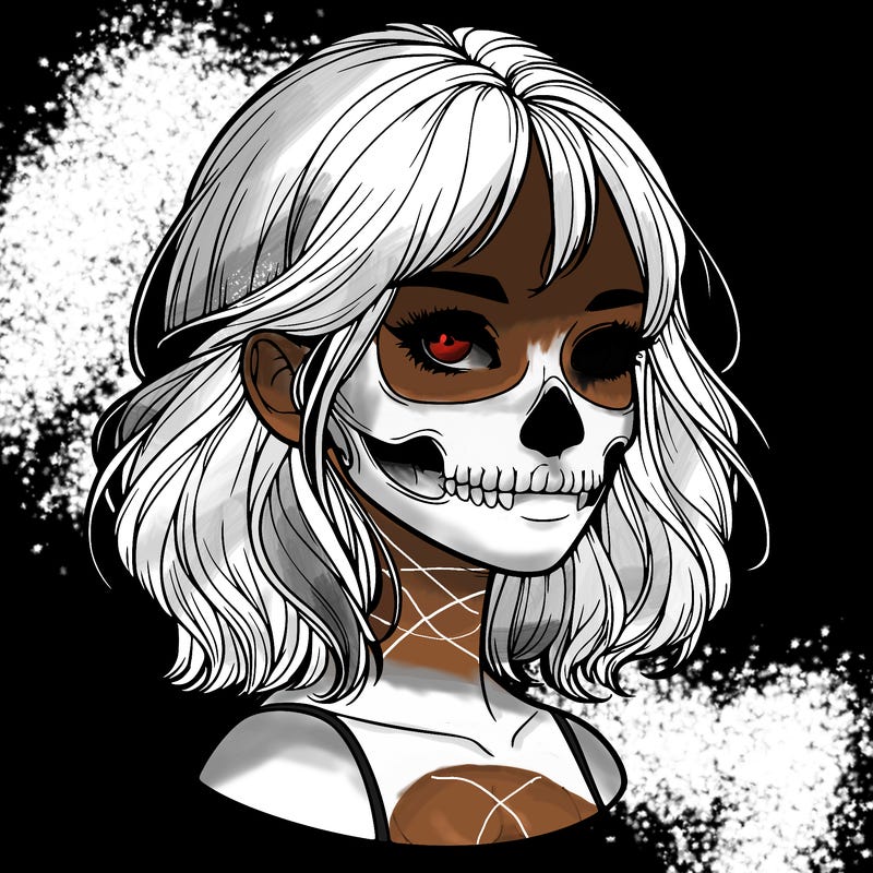realistic girl with skull