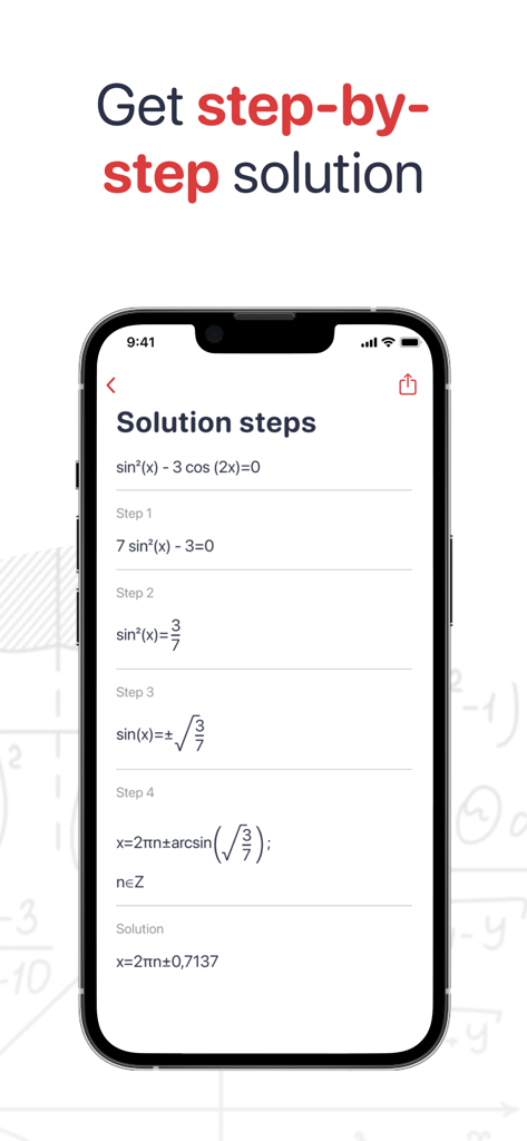 Math Problem Solver app - Math Problem Solver app showing a detailed step by step math solution