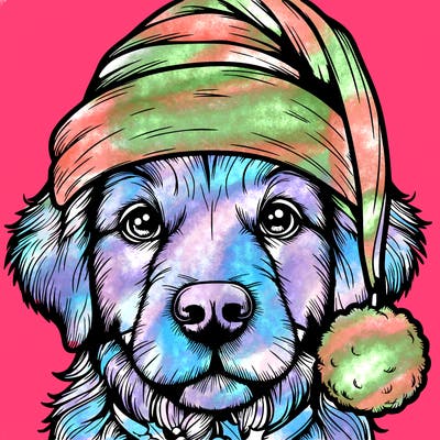 realistic dog with a christmas hat