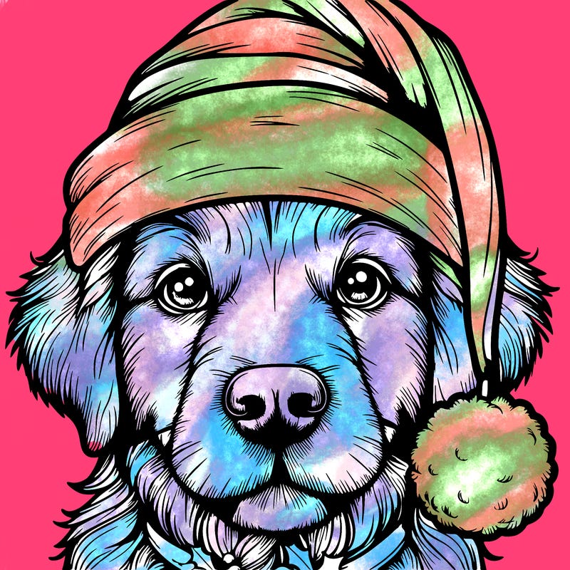 realistic dog with a christmas hat