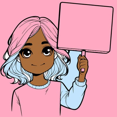 realistic girl holding up a sign