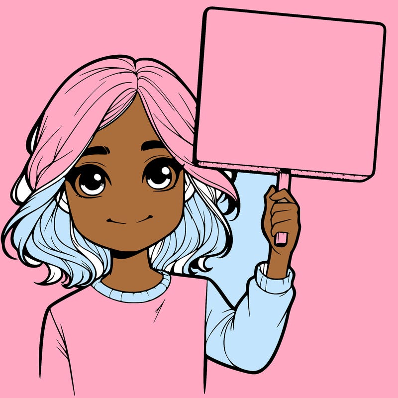 realistic girl holding up a sign