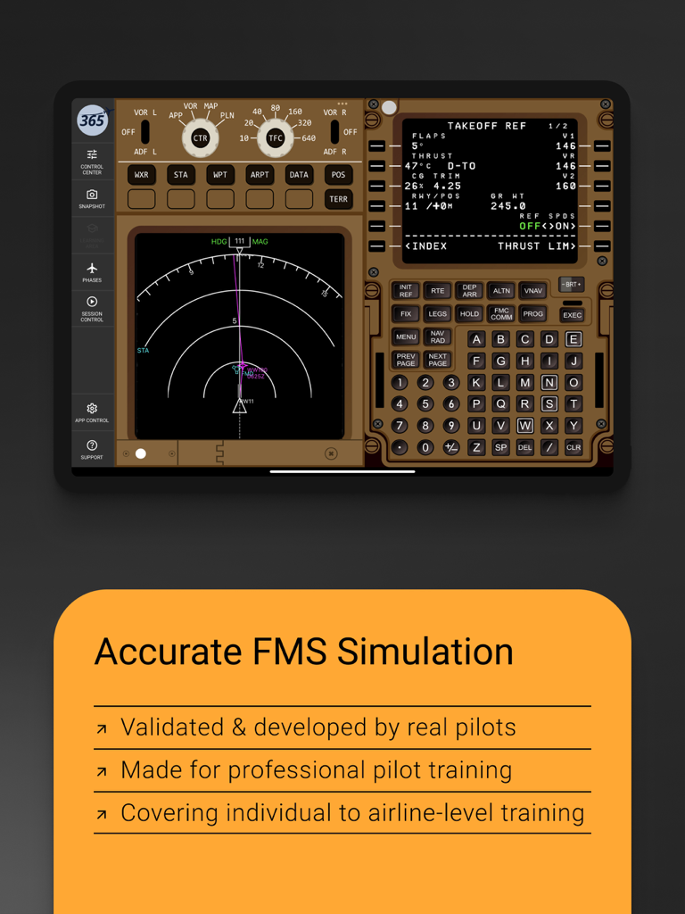 B747 FMS Trainer PRO - B747 FMS Trainer PRO interface displaying an accurate Honeywell FMS simulation and navigation display for professional pilot training.