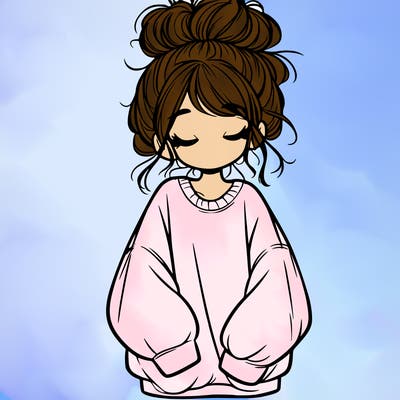 girl with baggy sweatshirt and messy bun