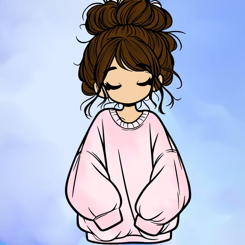 girl with baggy sweatshirt and messy bun