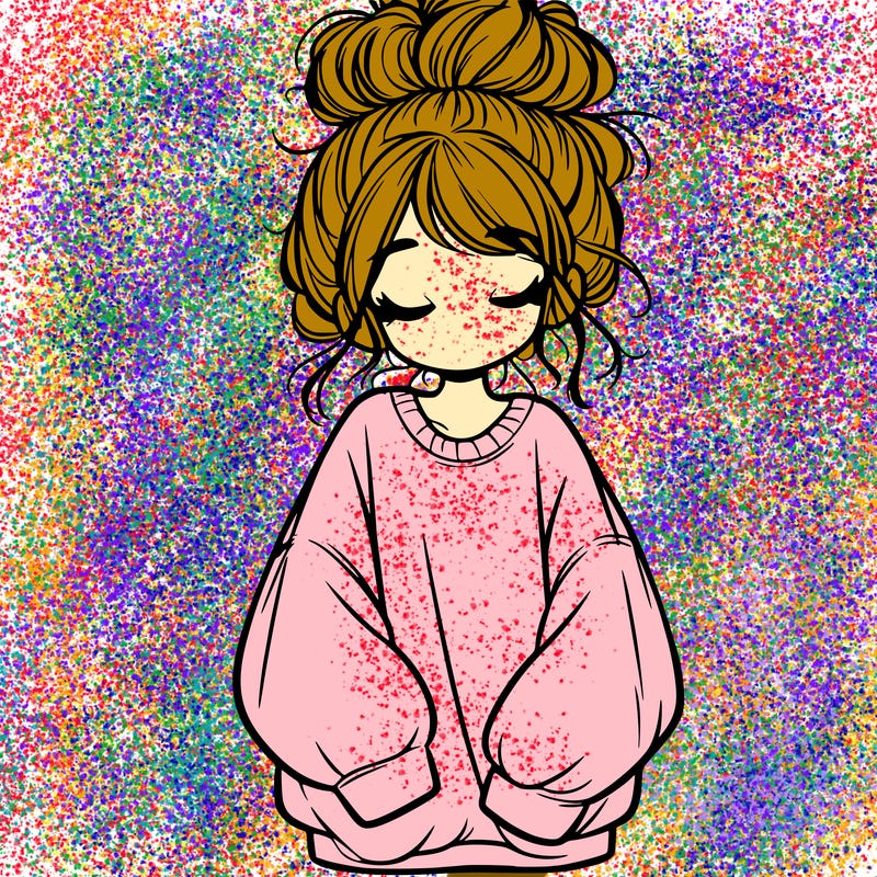 girl with baggy sweatshirt and messy bun