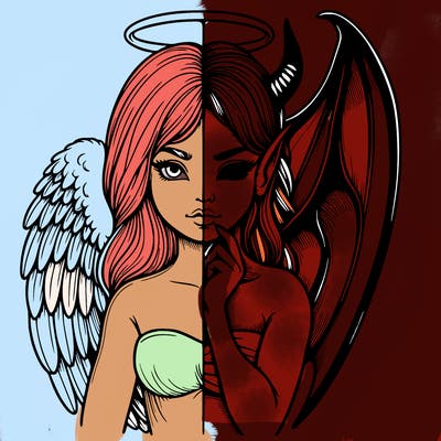 realistic angel half demon