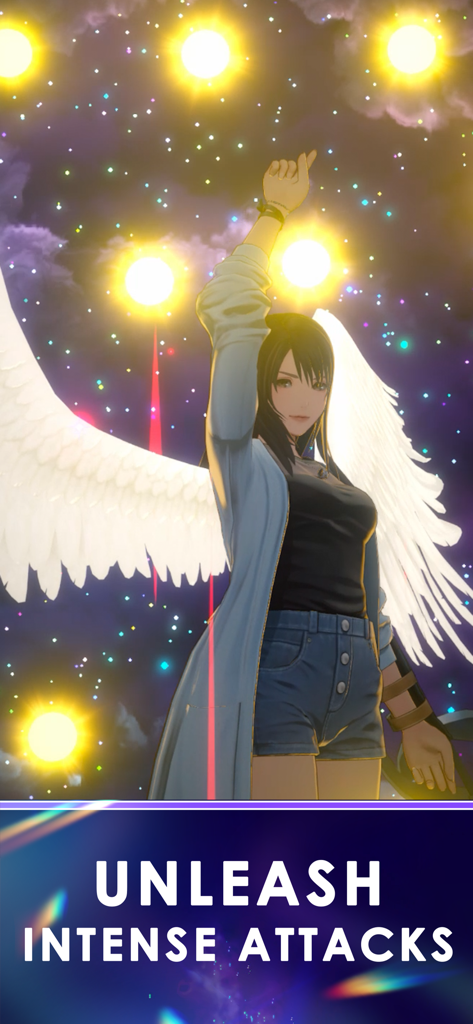 DISSIDIA DUELLUM FINAL FANTASY - A character with white wings in modern clothing performing an intense attack in DISSIDIA DUELLUM FINAL FANTASY.