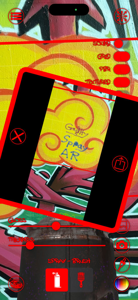 Graffiti Spray AR - User interface of Graffiti Spray AR showing spray paint settings and digital canvas