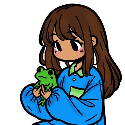 girl with long hair and a oversized shirt. and she is holding a frog