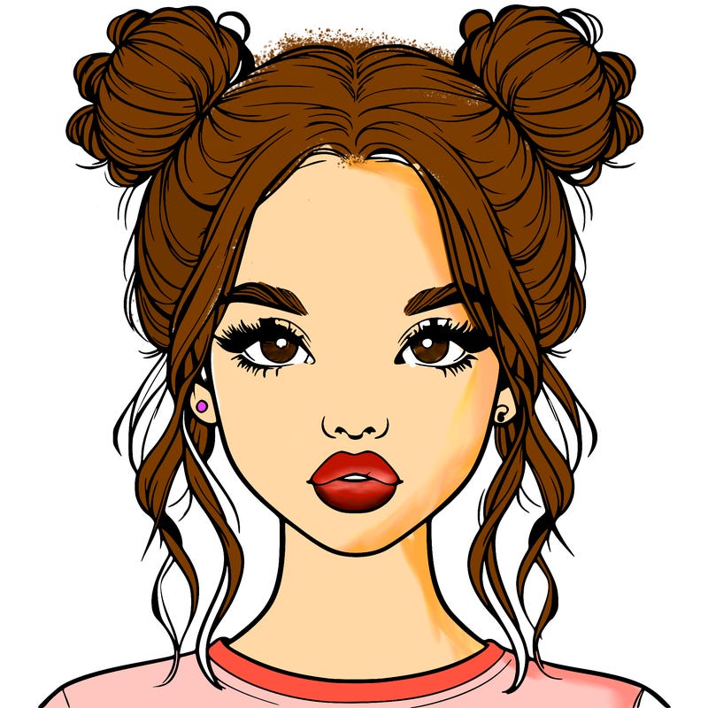 realistic girl with two buns in hair and lips