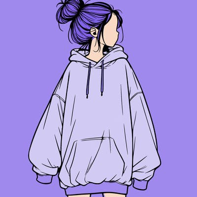 realistic girl with a oversized sweatshirt on and a bun