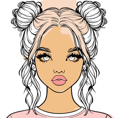 realistic girl with two buns in hair and lips
