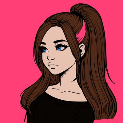 realistic girl with a high ponytail