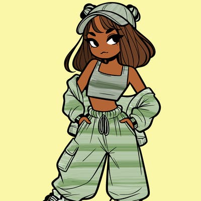 girl in crop top and baggy pants