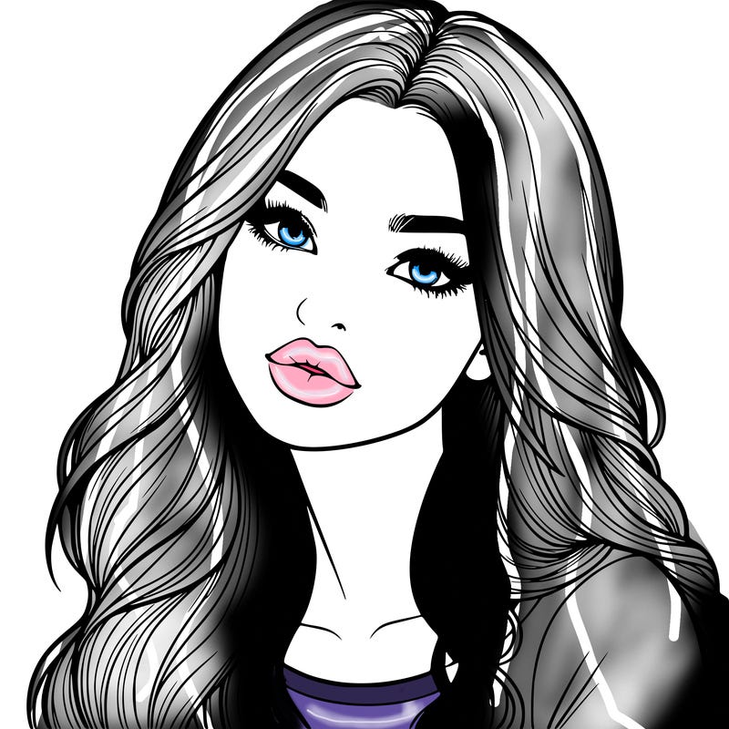 realistic girl with hair on her hair and lips