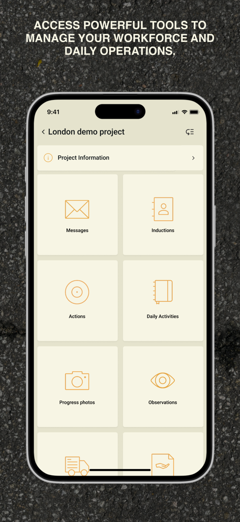 innDex - The innDex mobile app dashboard showing various tools for construction site management including inductions and daily activities