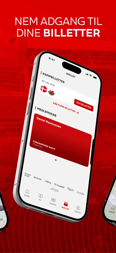 ForDanmark - Digital wallet screen of the ForDanmark app showing match tickets and membership card