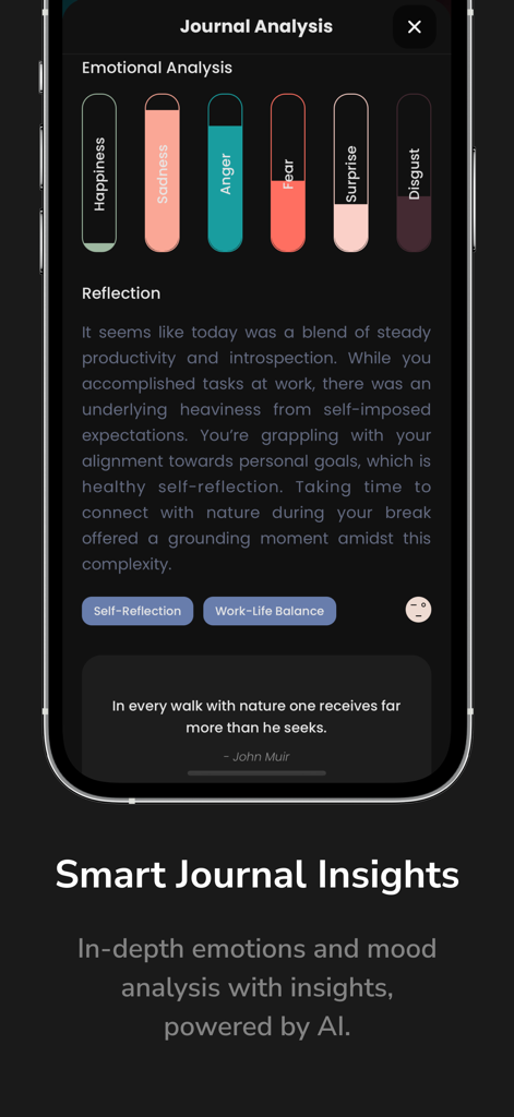 Verbo: Video Journal & Diary - Verbo 비디오 일기 앱에서 AI 기반 감정 분석 및 일일 성찰을 보여주는 스마트폰