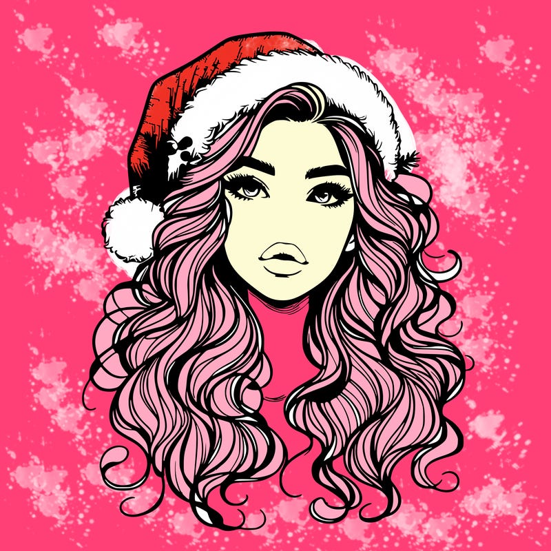 realistic christmas girl with wavy hair and lips