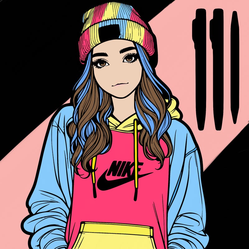 realistic girl wearing a hoodie and a beanie and nikes