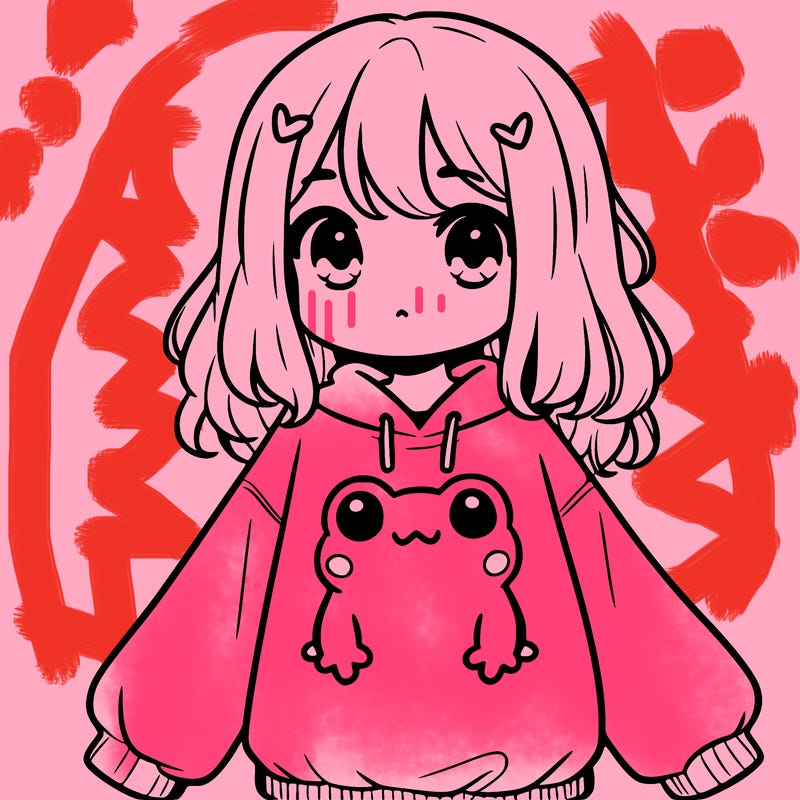 girl wearing frogging sweatshirt